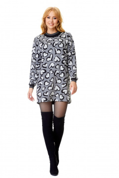 Аутентичное платье-свитер из трикотажа с длинным рукавом и круглым вырезом T&N 7575 «сердце»меланж_серый - фото 1