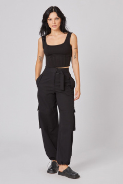 Брюки-карго из текстиля с регулируемой шириной по низу и объемными карманами Rivoli 5188 черный - фото 2