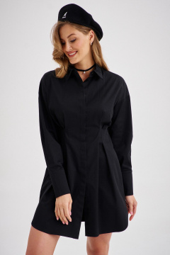 Платье-рубашка приталенное из плотного хлопка, универсальный стиль EZER 1503 черный - фото 5