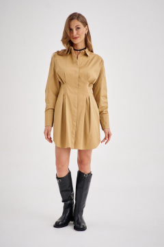 Платье-рубашка классическая из хлопка с длинными рукавами EZER 1504 бежевый - фото 3