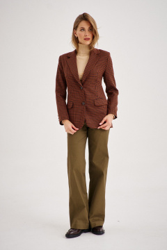 Костюм женский клетчатый жакет и прямые брюки хлопок EZER 2101 рыжий/хаки - фото 1