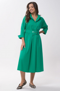 Платье повседневное из хлопка с поясом и прорезными карманами Панда 141883w зеленый - фото 1