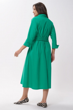 Платье повседневное из хлопка с поясом и прорезными карманами Панда 141883w зеленый - фото 3