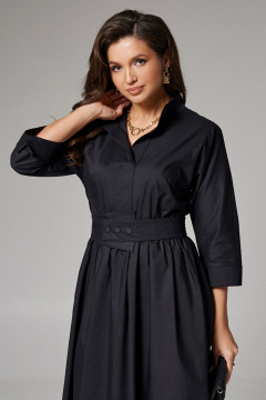 Платье классическое из хлопка с поясом и карманами, длина ниже колена Панда 141883w черный - фото 3