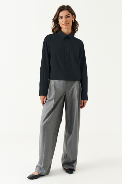 Блуза из смесовой ткани с рубашечным воротником для ежедневных образов Панда 191440w черный - фото 1