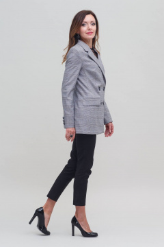 Жакет женский двубортный из тыкована в клетку для деловых образов Domna 8419.170 серый - фото 4