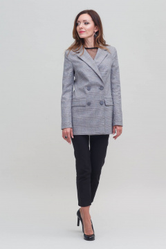 Жакет женский двубортный из тыкована в клетку для деловых образов Domna 8419.170 серый - фото 3