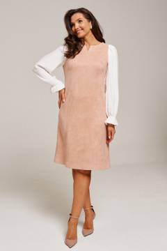 Платье из искусственной замши приталенное с контрастными рукавами AltaModa 1016-1 бежевый - фото 1