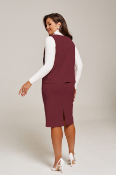 Костюм из искусственной замши юбка и жилет с пуговицами AltaModa 2005-2 бордовый - фото 2