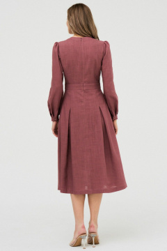 Платье из льна с защипами и рукавом-фонариком миди AltaModa 1012 бордовый - фото 2