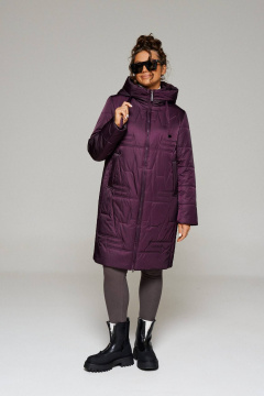 Демисезонное пальто прямого силуэта из плащёвой ткани Beautiful&Free 6238 баклажан - фото 2