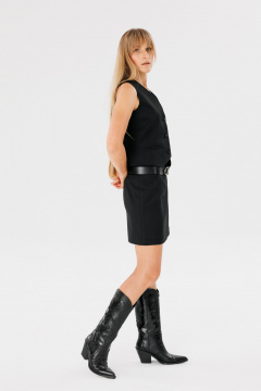 Мини-юбка прямого силуэта из текстиля с талиевыми вытачками FAMA 24036-1 чёрный - фото 4