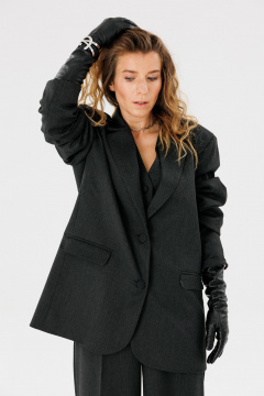 Деловой жакет оверсайз из поливискозы с прорезными карманами FAMA 24037-3 графит - фото 2