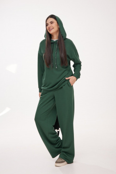 Двойка из трикотажа: брюки-палаццо и удлиненное худи Твой имидж 1986 бутылочная_зелень - фото 4