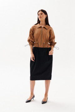 Платье демисезонное длиной за колено с кулисой у линии талии Morozov Amavie 1.2037_A1_Sintia бежевый_с_черным - фото 3