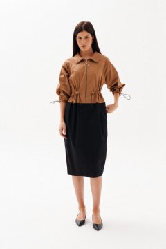 Платье демисезонное длиной за колено с кулисой у линии талии Morozov Amavie 1.2037_A1_Sintia бежевый_с_черным - фото 2