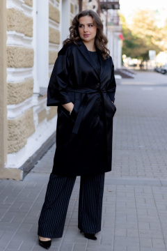 Демисезонный плащ прямого силуэта с поясом и пиджачным воротником Andina city 7010-24 черный - фото 1