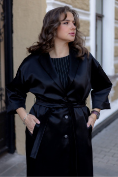 Демисезонный плащ прямого силуэта с поясом и пиджачным воротником Andina city 7010-24 черный - фото 3