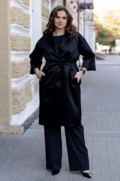 Демисезонный плащ прямого силуэта с поясом и пиджачным воротником Andina city 7010-24 черный - фото 2