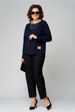 Демисезонный синий джемпер с необработанной горловиной и спущенными плечами Bliss 8069 темно-синий - фото 5