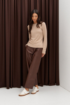 Бежевый прилегающий джемпер с овальной горловиной ANNETE A989 - фото 4