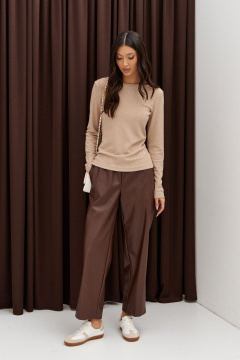 Бежевый прилегающий джемпер с овальной горловиной ANNETE A989 - фото 3