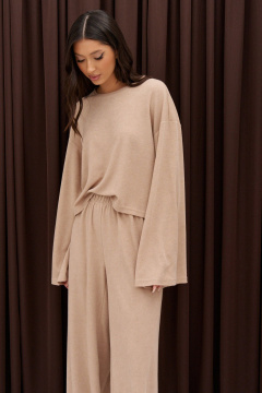 Свободный бежевый джемпер из трикотажа с широким рукавом ANNETE A990 - фото 4