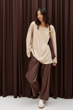 Бежевый трикотажный джемпер с овальным вырезом ANNETE A998/1 - фото 4