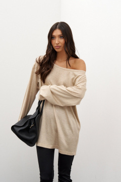 Бежевый трикотажный джемпер с овальным вырезом ANNETE A998/1 - фото 2