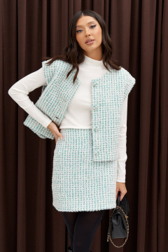 Юбка с пайетками из текстиля мини А-силуэта зеленая и белая ANNETE A1332 - фото 1