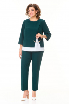 Комплект из блузона, брюк и топа с оригинальной отделкой VI ORO VR-1148 изумрудный - фото 3