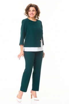 Комплект из блузона, брюк и топа с оригинальной отделкой VI ORO VR-1148 изумрудный - фото 1