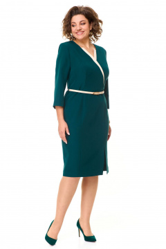 Платье полуприлегающего силуэта с полурельефами и поясом VI ORO VR-1149 изумрудный - фото 4