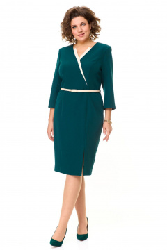 Платье полуприлегающего силуэта с полурельефами и поясом VI ORO VR-1149 изумрудный - фото 2