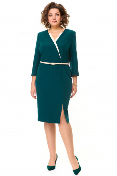 Платье полуприлегающего силуэта с полурельефами и поясом VI ORO VR-1149 изумрудный - фото 1