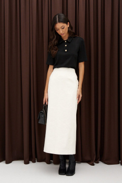 Юбка из экокожи с вышивкой и разрезом на спине ANNETE A1358 - фото 1