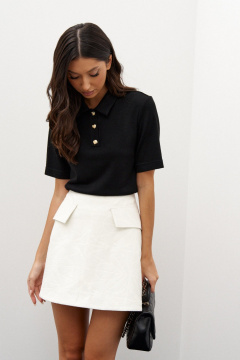 Юбка белая из экокожи с вышивкой и имитацией карманов ANNETE A1366 - фото 2