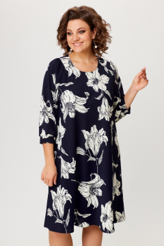 Платье А-образного силуэта из плательного крепа с рукавом 3/4 Slaviaelit 545 т.синий - фото 3