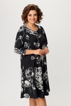 Платье А-силуэта из крепа с рукавом 3/4 и сборками Slaviaelit 545 черный - фото 3