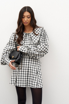 Рубашка в клетку свободного кроя с оборками и карманами ANNETE A2007 - фото 3