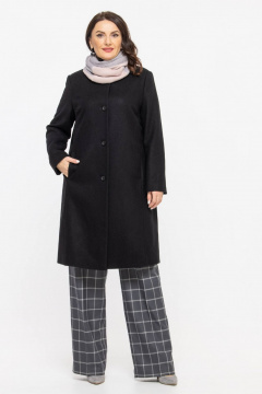 Пальто прямого силуэта из шерстяной ткани с классической горловиной Дорофея 402 черный - фото 1