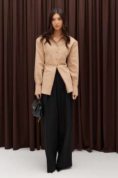 Рубашка деловая из бежевого текстиля с застежками на пуговицы ANNETE A2023 - фото 5