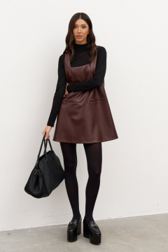 Платье из эко-кожи с квадратным вырезом и подрезом ANNETE A3589 - фото 1