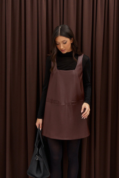 Платье из эко-кожи с квадратным вырезом и подрезом ANNETE A3589 - фото 5