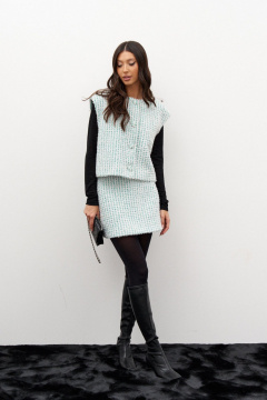 Жилет из букле в бело-зеленой расцветке с застежкой на пуговицы ANNETE A5352 - фото 2