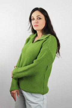 Демисезонный трикотажный джемпер с разрезом и воротником Полесье С1853-24 4С0746-Д43 158,164 васаби - фото 2