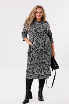 Платье миди с разрезом на молнии и карманом из эко-кожи Michel chic 2080/2 графит,черный - фото 2