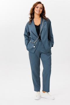 Деловой костюм из полосчатого текстиля жакет и брюки Mubliz 200 морская_волна - фото 5