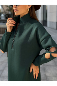 Платье прямого силуэта с коротким рукавом и кружевной вставкой Dilana VIP 2058 темно-зеленый - фото 5