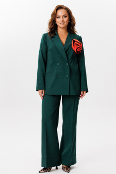 Костюм из костюмной ткани с прямым жакетом и широкими брюками Mubliz 190 изумруд - фото 1
